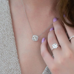 Elegant Halo Cushion Cut Pendant Necklace