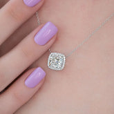 Elegant Halo Cushion Cut Pendant Necklace